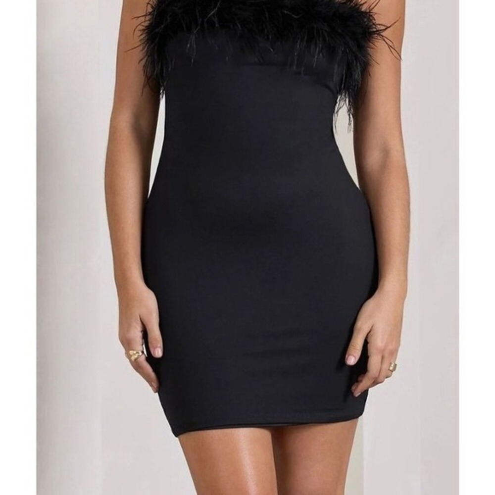 New Almost Famous Womens Feather Trim‎ Mini Dress Size S Black Party Y2K Glam - Picture 5 of 16